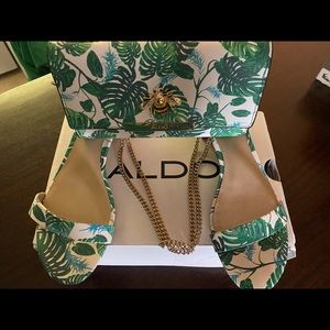 Aldo green and white clutch and Sandal set